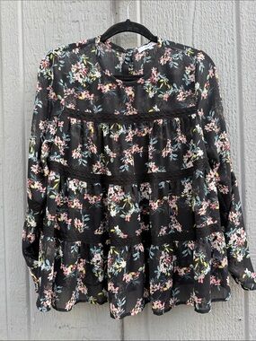Ro&de Black Floral Tiered Blouse Size: S